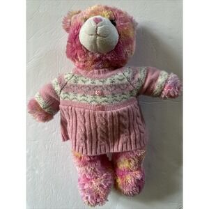Build-a-Bear Workshop Multi-Color Heart Bear 2009 16" Tall w/pink sweater‎